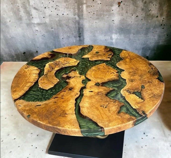 custom - made - round - with - classic - green - epoxy - table - dining - table - coffee - table - end - table - bar - counter - top - living - room - table - wall - art - wooden - table - resinhomefurniture