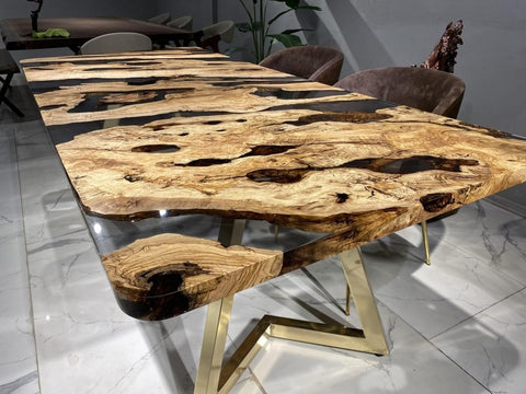 Custom Made Unique Wood with Transparent Black Epoxy Resin Table Epoxy Dining Table Coffee Table End Table Bar Counter Top Living Room Table Wall Art Wooden Table - resinhomefurniture