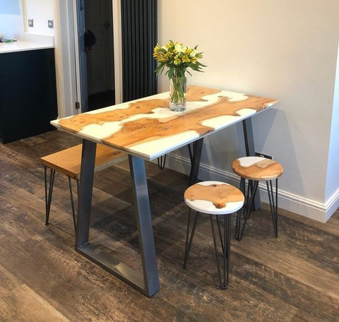 Custom Made White Epoxy Look Resin Table Epoxy Dining Table Coffee Table End Table Bar Counter Top Living Room Table Wall Art Wooden Table - resinhomefurniture
