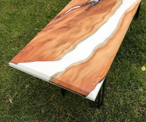 Custom Made White Epoxy Look Resin Table Epoxy Dining Table Coffee Table End Table Bar Counter Top Living Room Table Wall Art Wooden Table - resinhomefurniture