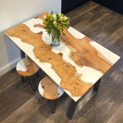 Custom Made White Epoxy Look Resin Table Epoxy Dining Table Coffee Table End Table Bar Counter Top Living Room Table Wall Art Wooden Table - resinhomefurniture