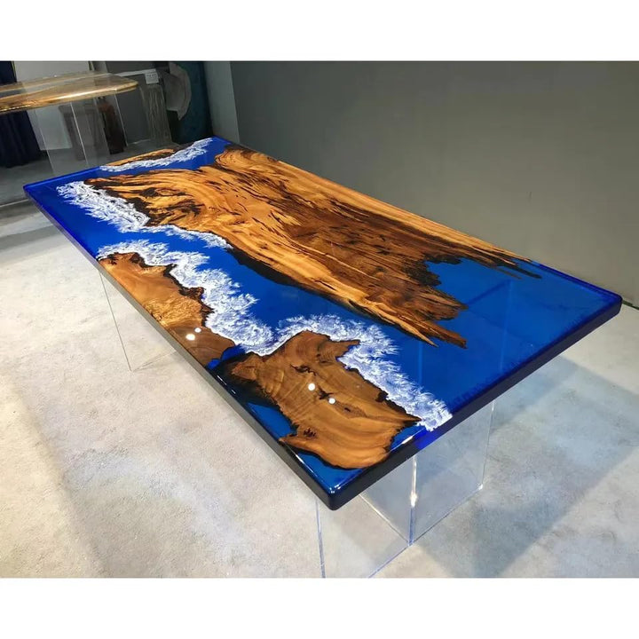 Custom Made Wood Island with Multi River Waves Epoxy Dining Table Coffee Table End Table Bar Counter Top Living Room Table Wall Art Wooden Table Home Décor - resinhomefurniture
