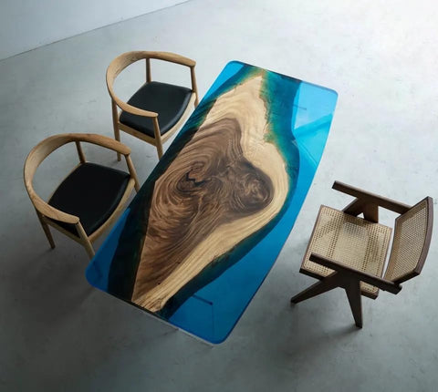 Custom Made Wood Island with Ocean Look and Waves Epoxy Dining Table Coffee Table End Table Bar Counter Top Living Room Table Wall Art Wooden Table Home Décor - resinhomefurniture