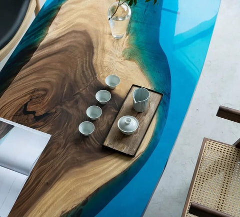 Custom Made Wood Island with Ocean Look and Waves Epoxy Dining Table Coffee Table End Table Bar Counter Top Living Room Table Wall Art Wooden Table Home Décor - resinhomefurniture