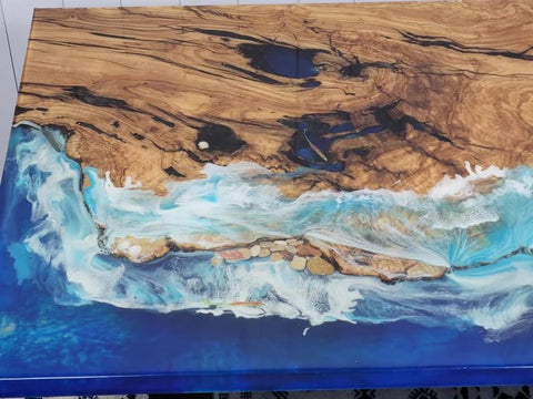 Custom Made Wood Resin Ocean Look with Classic Waves Epoxy Dining Table Coffee Table End Table Bar Counter Top Living Room Table Wall Art Wooden Table Home Decor - resinhomefurniture