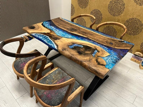 Custom Unique Special Wood Pattern River Flow Epoxy Dining Table Living Room Table Resin Table For 2, 4, 6, 8 Living Room Table Console Table Bar Counter Home Décor - resinhomefurniture