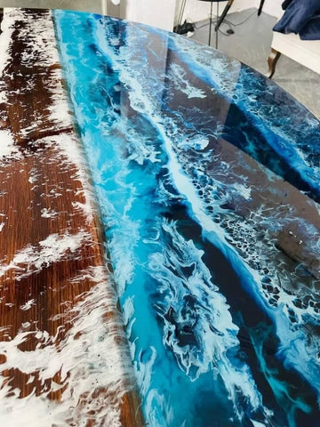 Custom Wood Olive Blue Epoxy Coffee Table Clear Table Dining Table Living Room Table for 2, 4, 6, 8 Multi Ocean Table Round Table Wooden Table Home Décor Patio Table - resinhomefurniture
