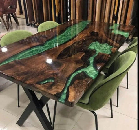 Customizable Large EPOXY Table, Green Epoxy Resin - Wood Dining Table for 2, 4, 6, 8River Dining Table Top, Coffee Table Top, Living Room Table - resinhomefurniture