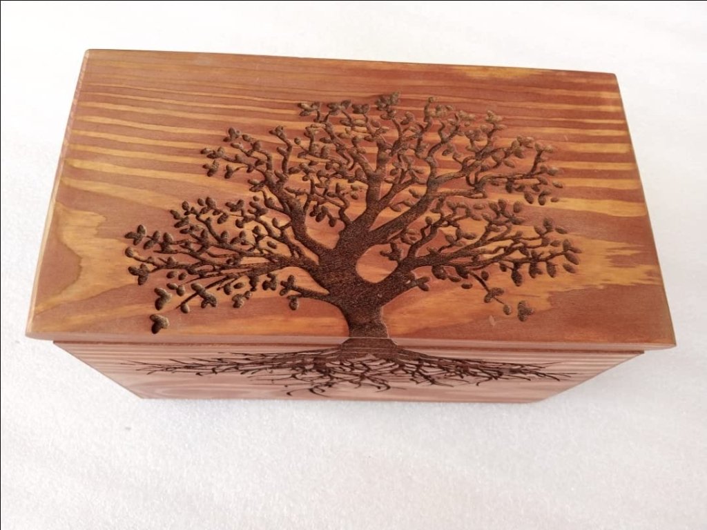 Customizable Wooden Adult Urns Or Pet Cremation Urns Human Ashes Decorative Wooden Urns for Ashe Burial Funeral Urns, Tree Embossed (Brown) - resinhomefurniture