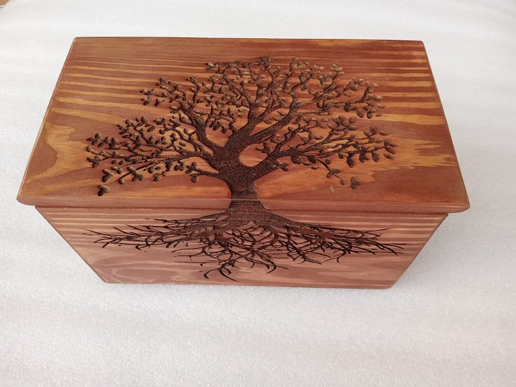 Customizable Wooden Adult Urns Or Pet Cremation Urns Human Ashes Decorative Wooden Urns for Ashe Burial Funeral Urns, Tree Embossed (Brown) - resinhomefurniture