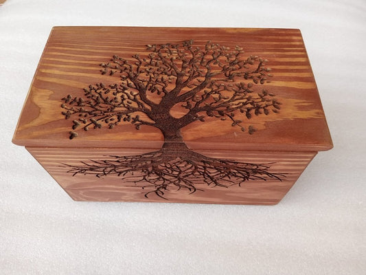 Customizable Wooden Adult Urns Or Pet Cremation Urns Human Ashes Decorative Wooden Urns for Ashe Burial Funeral Urns, Tree Embossed (Brown) - resinhomefurniture