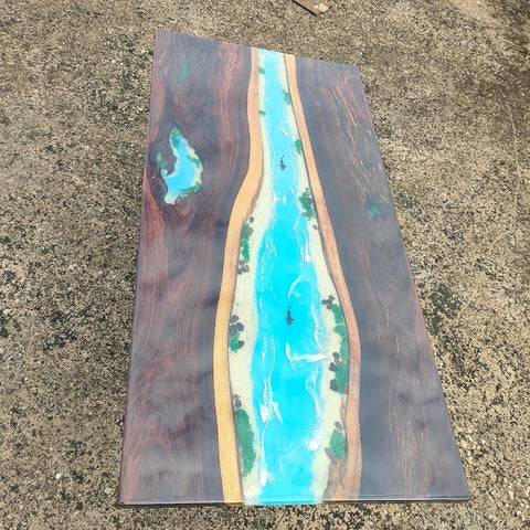Customized epoxy Resin Solid Wood Ocean Theme Table, Dining Table, Living Room Table, Wooden Epoxy Coffee Table, Side Table - resinhomefurniture