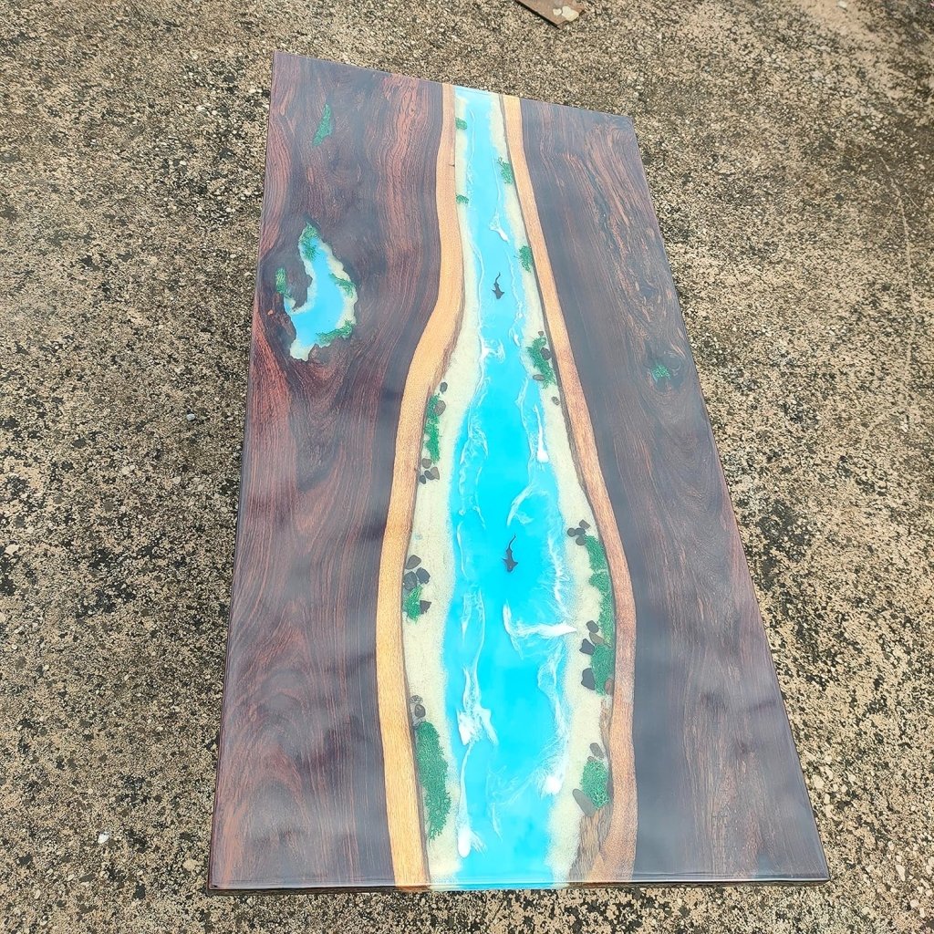 Customized epoxy Resin Solid Wood Ocean Theme Table, Dining Table, Living Room Table, Wooden Epoxy Coffee Table, Side Table - resinhomefurniture