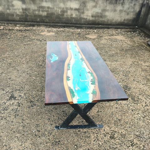 Customized epoxy Resin Solid Wood Ocean Theme Table, Dining Table, Living Room Table, Wooden Epoxy Coffee Table, Side Table - resinhomefurniture