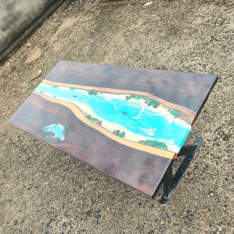 Customized epoxy Resin Solid Wood Ocean Theme Table, Dining Table, Living Room Table, Wooden Epoxy Coffee Table, Side Table - resinhomefurniture