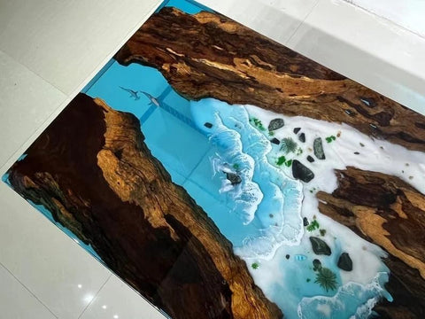 Customized Large Epoxy Table, Blue Ocean Beach Wave Look, Resin Dining Table for 2, 4, 6, 8, Epoxy Coffee Table, Living Room Table, Home décor - resinhomefurniture