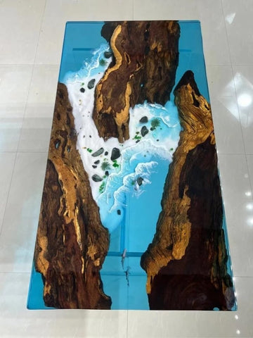 Customized Large Epoxy Table, Blue Ocean Beach Wave Look, Resin Dining Table for 2, 4, 6, 8, Epoxy Coffee Table, Living Room Table, Home décor - resinhomefurniture