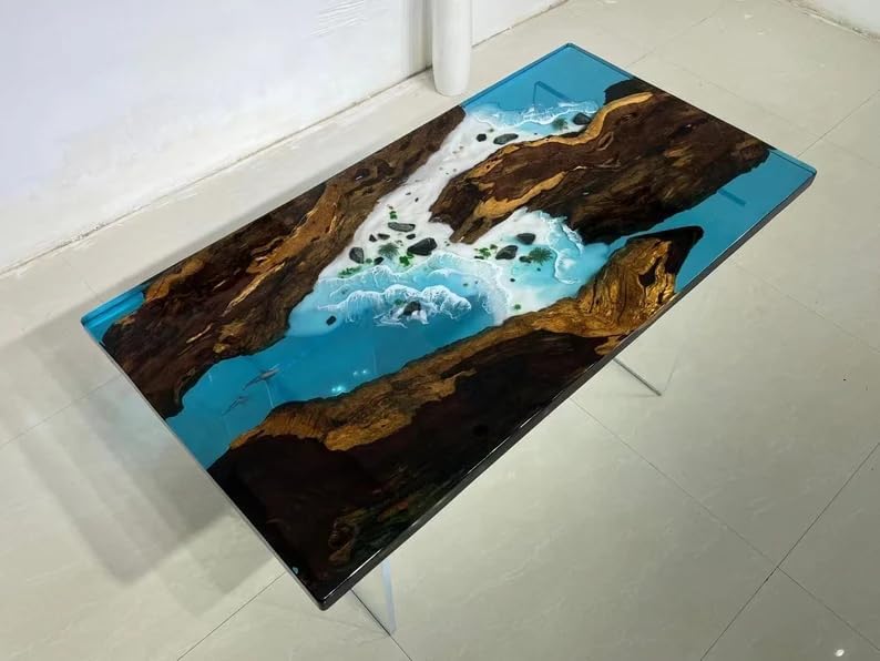 Customized Large Epoxy Table, Blue Ocean Beach Wave Look, Resin Dining Table for 2, 4, 6, 8, Epoxy Coffee Table, Living Room Table, Home décor - resinhomefurniture