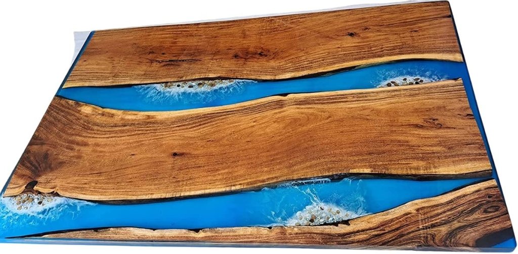 Customized Large Epoxy Table, Blue Resin Dining Table for 2, 4, 6, 8 Doble River with Stone Table, Epoxy Coffee Table, Living Room Table, Home décor - resinhomefurniture