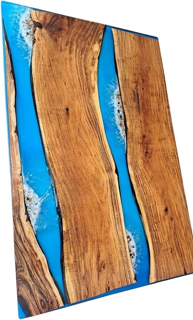 Customized Large Epoxy Table, Blue Resin Dining Table for 2, 4, 6, 8 Doble River with Stone Table, Epoxy Coffee Table, Living Room Table, Home décor - resinhomefurniture