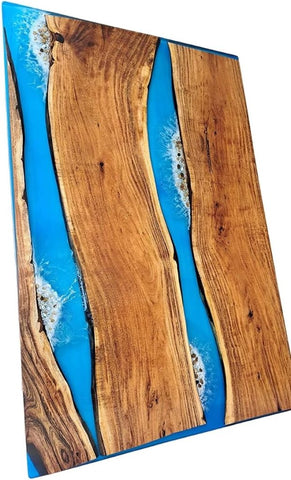 Customized Large Epoxy Table, Blue Resin Dining Table for 2, 4, 6, 8 Doble River with Stone Table, Epoxy Coffee Table, Living Room Table, Home décor - resinhomefurniture