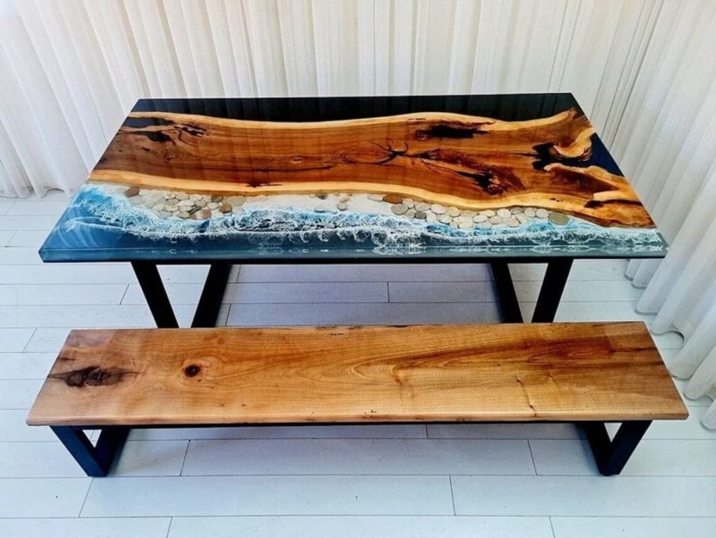 Customized Large Epoxy Table, Blue Resin Dining Table with Stones for 2, 4, 6, 8 River epoxy Dining Table, Epoxy Coffee Table, Living Room Table, Home décor - resinhomefurniture