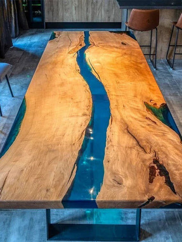 Customized Large Epoxy Table, Blue River Look ,Dining Table for 2, 4, 6, 8, Living Room Table Epoxy Coffee Table Top, Resin Bar Counter - resinhomefurniture