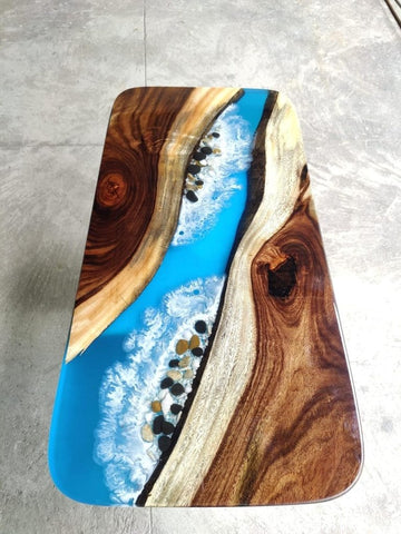 Customized Large Epoxy Table, Blue River Look with Stones, Resin Dining Table for 2, 4, 6, 8, Epoxy Coffee Table, Living Room Table, Home décor - resinhomefurniture