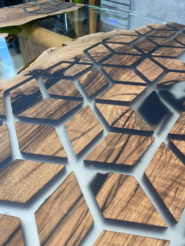 Customized Large Epoxy Table, Brown Hexagon Resin Dining Table for 2, 4, 6, 8 River with Stone Table, Epoxy Coffee Table, Living Room Table, Home décor - resinhomefurniture