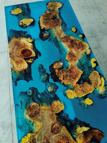 Customized Large Epoxy Table, Classic Blue Transparent Table, Resin Dining Table for 2, 4, 6, 8, Epoxy Coffee Table, Living Room Table, Home décor - resinhomefurniture