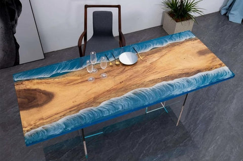Customized Large Epoxy Table, Classic Live Edge Ocean Look, Resin Dining Table for 2, 4, 6, 8, Epoxy Coffee Table, Living Room Table, Home décor - resinhomefurniture