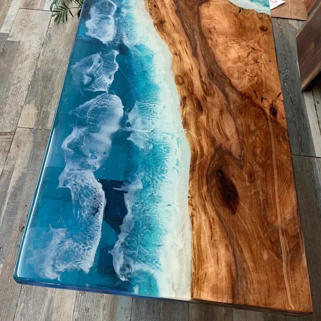 Customized Large Epoxy Table, Classic Ocean Look with Waves, Resin Dining Table for 2, 4, 6, 8, Epoxy Coffee Table, Living Room Table, Home décor - resinhomefurniture