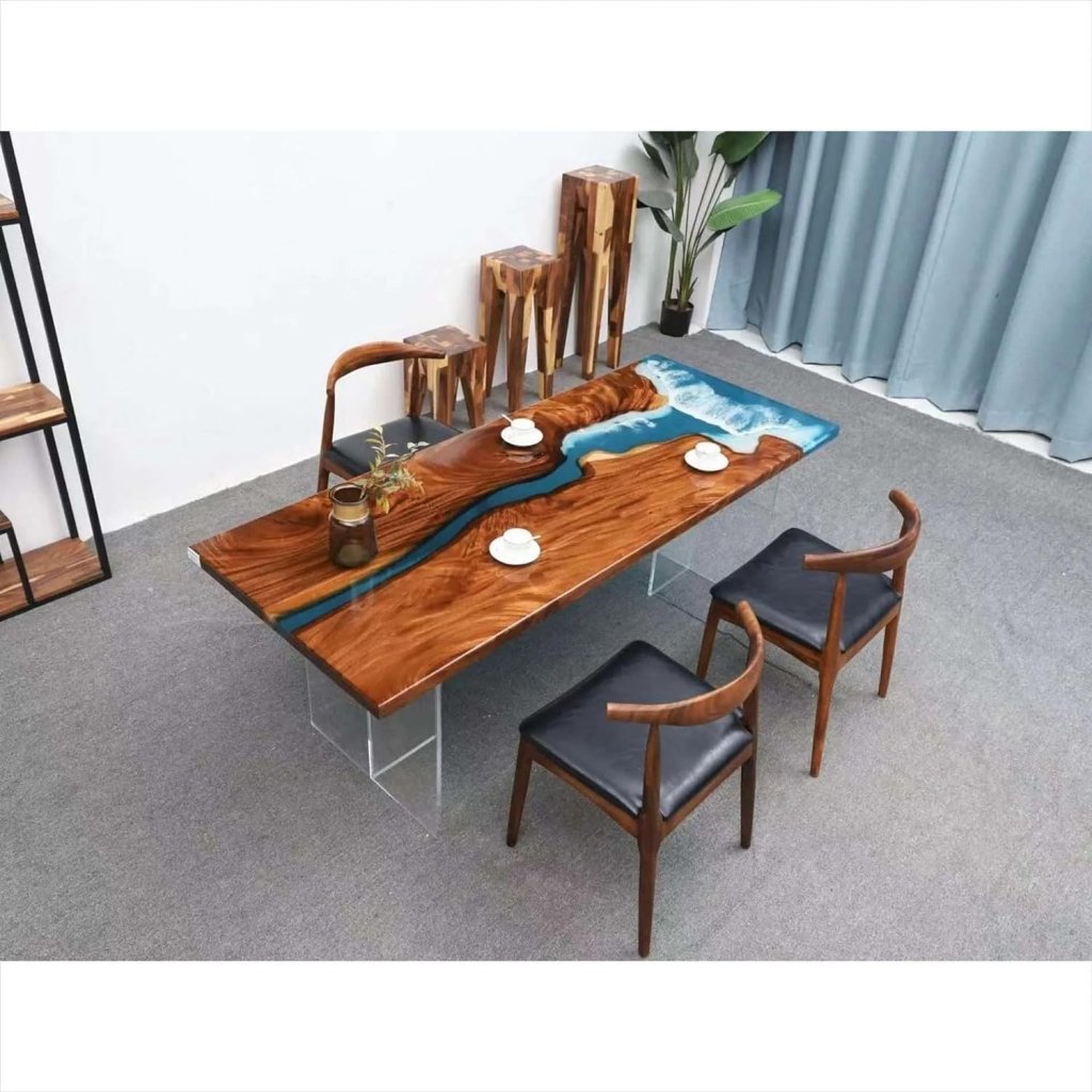 Customized Large Epoxy Table, Clear Blue Ocean Wave Look, Resin Dining Table for 2, 4, 6, 8, Epoxy Coffee Table, Living Room Table, Home décor - resinhomefurniture