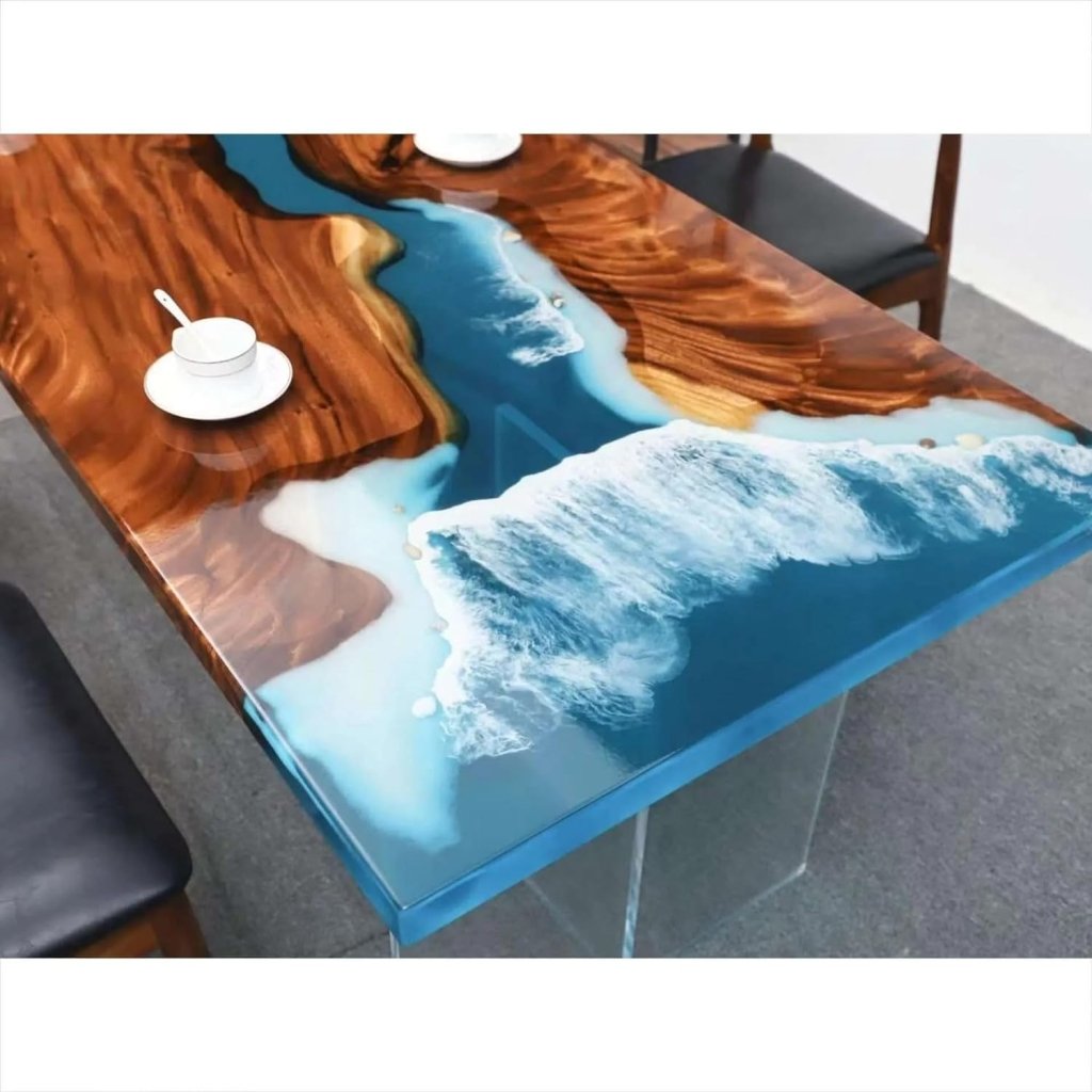 Customized Large Epoxy Table, Clear Blue Ocean Wave Look, Resin Dining Table for 2, 4, 6, 8, Epoxy Coffee Table, Living Room Table, Home décor - resinhomefurniture