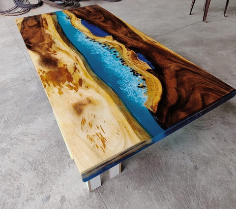 Customized Large Epoxy Table, Clear Multi Blue Epoxy, Resin Dining Table for 2, 4, 6, 8, Epoxy Coffee Table, Living Room Table, Home décor - resinhomefurniture