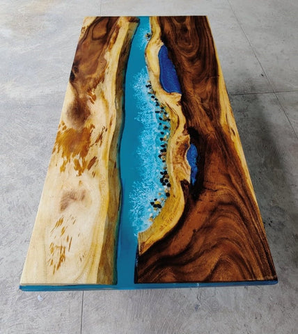 Customized Large Epoxy Table, Clear Multi Blue Epoxy, Resin Dining Table for 2, 4, 6, 8, Epoxy Coffee Table, Living Room Table, Home décor - resinhomefurniture