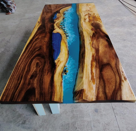Customized Large Epoxy Table, Clear Multi Blue Epoxy, Resin Dining Table for 2, 4, 6, 8, Epoxy Coffee Table, Living Room Table, Home décor - resinhomefurniture
