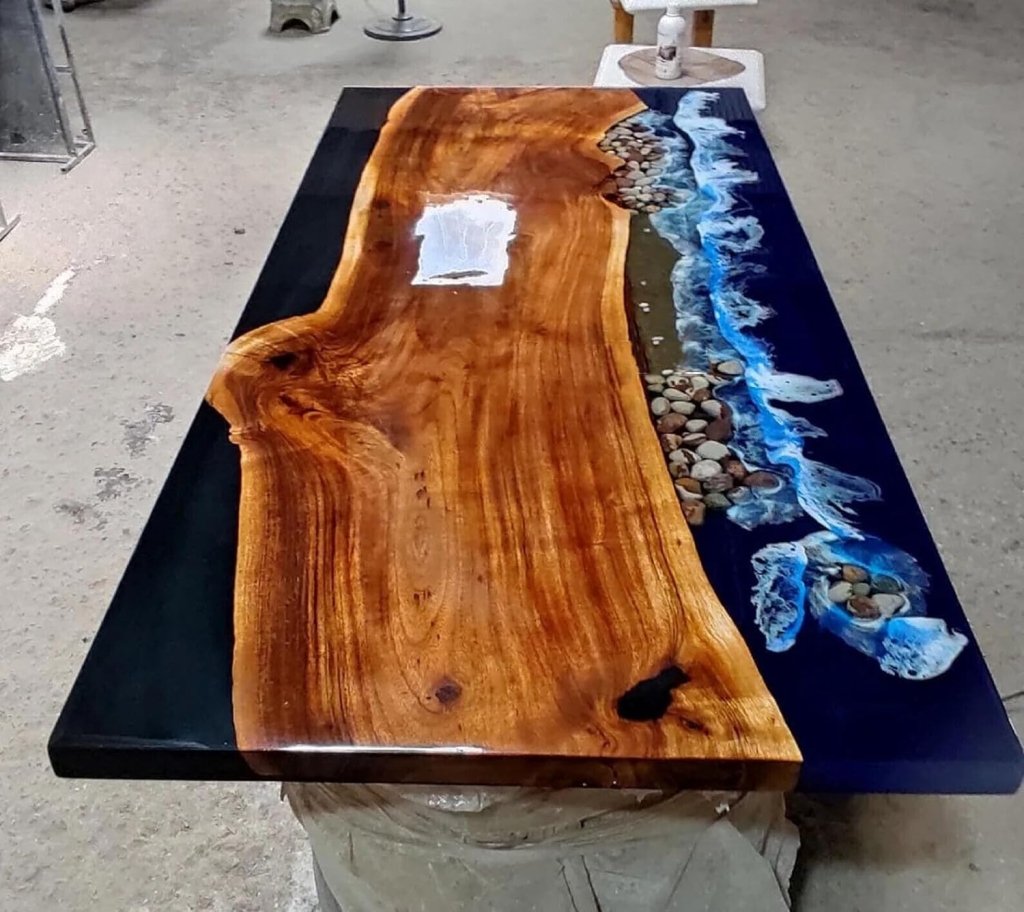 Customized Large Epoxy Table, Clear Resin Dining Table for 2, 4, 6, 8 Claasic Wave with Stone Table, Epoxy Coffee Table, Living Room Table, Home décor - resinhomefurniture