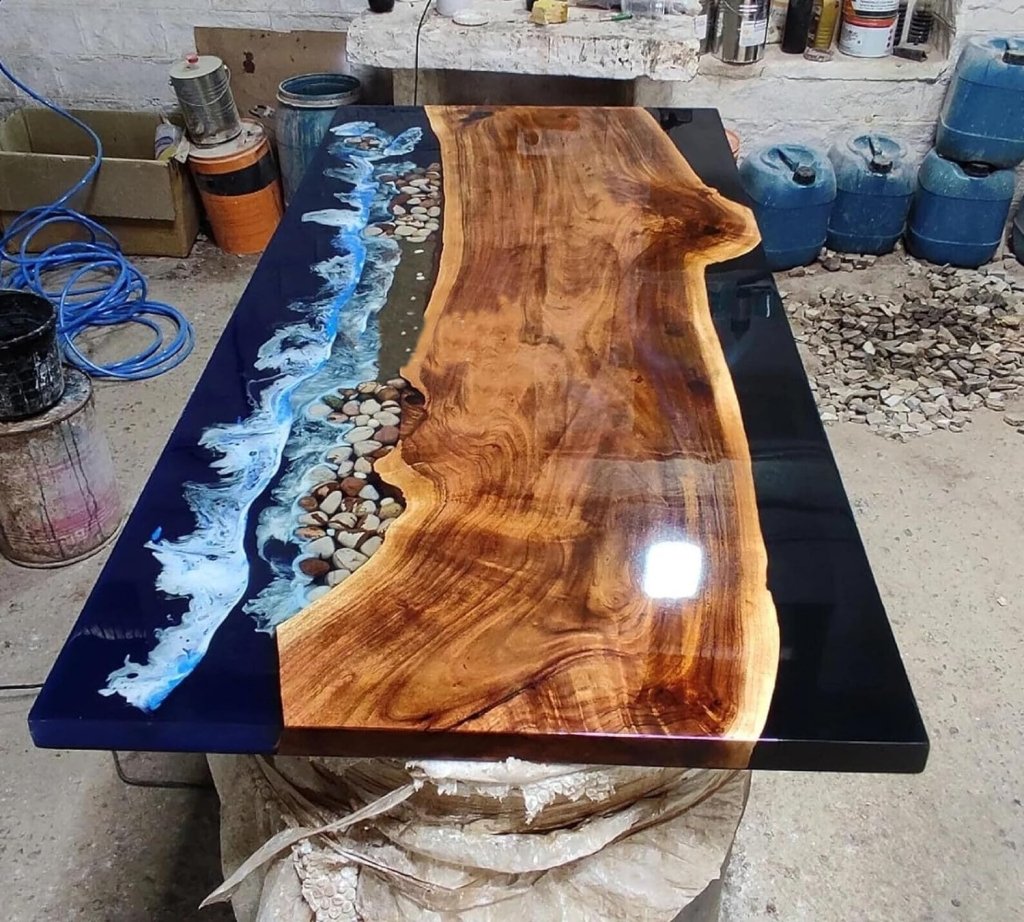 Customized Large Epoxy Table, Clear Resin Dining Table for 2, 4, 6, 8 Claasic Wave with Stone Table, Epoxy Coffee Table, Living Room Table, Home décor - resinhomefurniture
