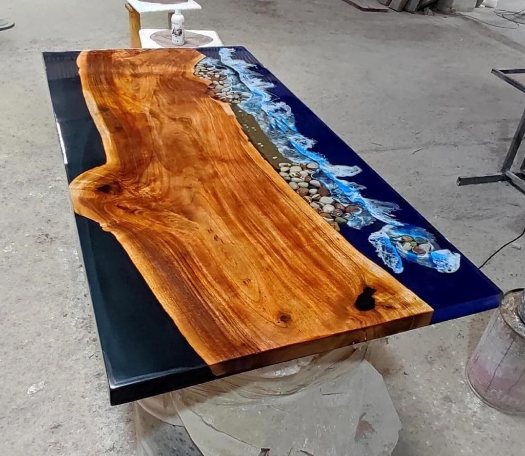 Customized Large Epoxy Table, Clear Resin Dining Table for 2, 4, 6, 8 Claasic Wave with Stone Table, Epoxy Coffee Table, Living Room Table, Home décor - resinhomefurniture