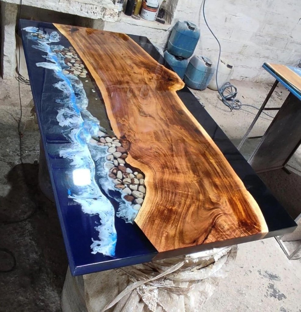 Customized Large Epoxy Table, Clear Resin Dining Table for 2, 4, 6, 8 Claasic Wave with Stone Table, Epoxy Coffee Table, Living Room Table, Home décor - resinhomefurniture