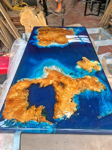 Customized Large Epoxy Table, Clear Resin Dining Table for 2, 4, 6, 8 Dark Blue Ocean Look Table, Epoxy Coffee Table, Living Room Table, Home décor - resinhomefurniture