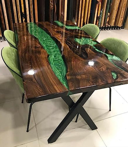 Customized Large Epoxy Table, Clear Resin Dining Table for 2, 4, 6, 8 Green River Table, Epoxy Coffee Table, Living Room Table, Home déco - resinhomefurniture
