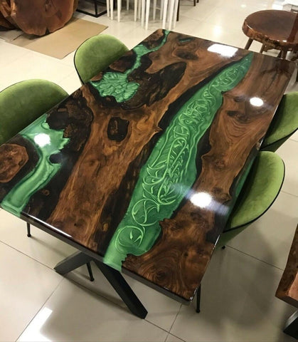 Customized Large Epoxy Table, Clear Resin Dining Table for 2, 4, 6, 8 Green River Table, Epoxy Coffee Table, Living Room Table, Home déco - resinhomefurniture