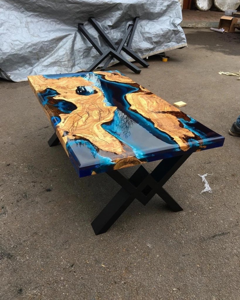 Customized Large Epoxy Table, Clear Resin Dining Table for 2, 4, 6, 8 Lighting Blue Table, Epoxy Coffee Table, Living Room Table, Home décor - resinhomefurniture