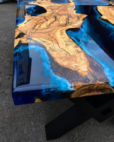 Customized Large Epoxy Table, Clear Resin Dining Table for 2, 4, 6, 8 Lighting Blue Table, Epoxy Coffee Table, Living Room Table, Home décor - resinhomefurniture