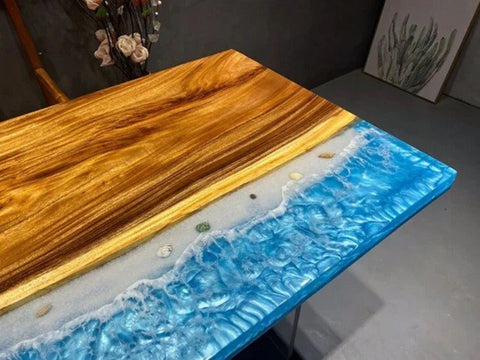Customized Large Epoxy Table, Clear Wooden Resin, Dining Table for 2, 4, 6, 8, Living Room Table Epoxy Coffee Table Top, Resin Bar Counter - resinhomefurniture
