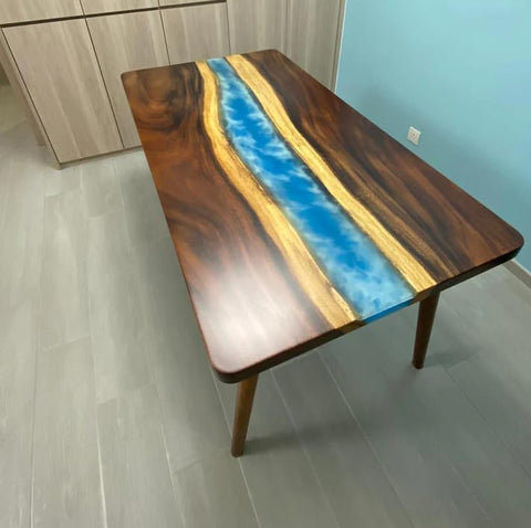 Customized Large Epoxy Table, Live Edge Blue River Look, Resin Dining Table for 2, 4, 6, 8, Epoxy Coffee Table, Living Room Table, Home décor - resinhomefurniture