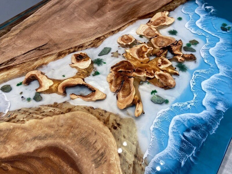 Customized Large Epoxy Table, Mountain With Stone, Dining Table for 2, 4, 6, 8, Living Room Table Epoxy Coffee Table Top, Resin Bar Counter - resinhomefurniture