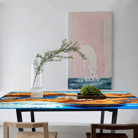 Customized Large Epoxy Table, Ocean With Stone Look, Dining Table for 2, 4, 6, 8, Living Room Table Epoxy Coffee TableTop, Resin Bar Counter - resinhomefurniture
